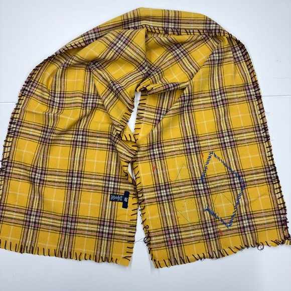 GAP Patchwork Wool Scarf Yellow Plaid One Size Lambswool Blend - Picture 6 of 8
